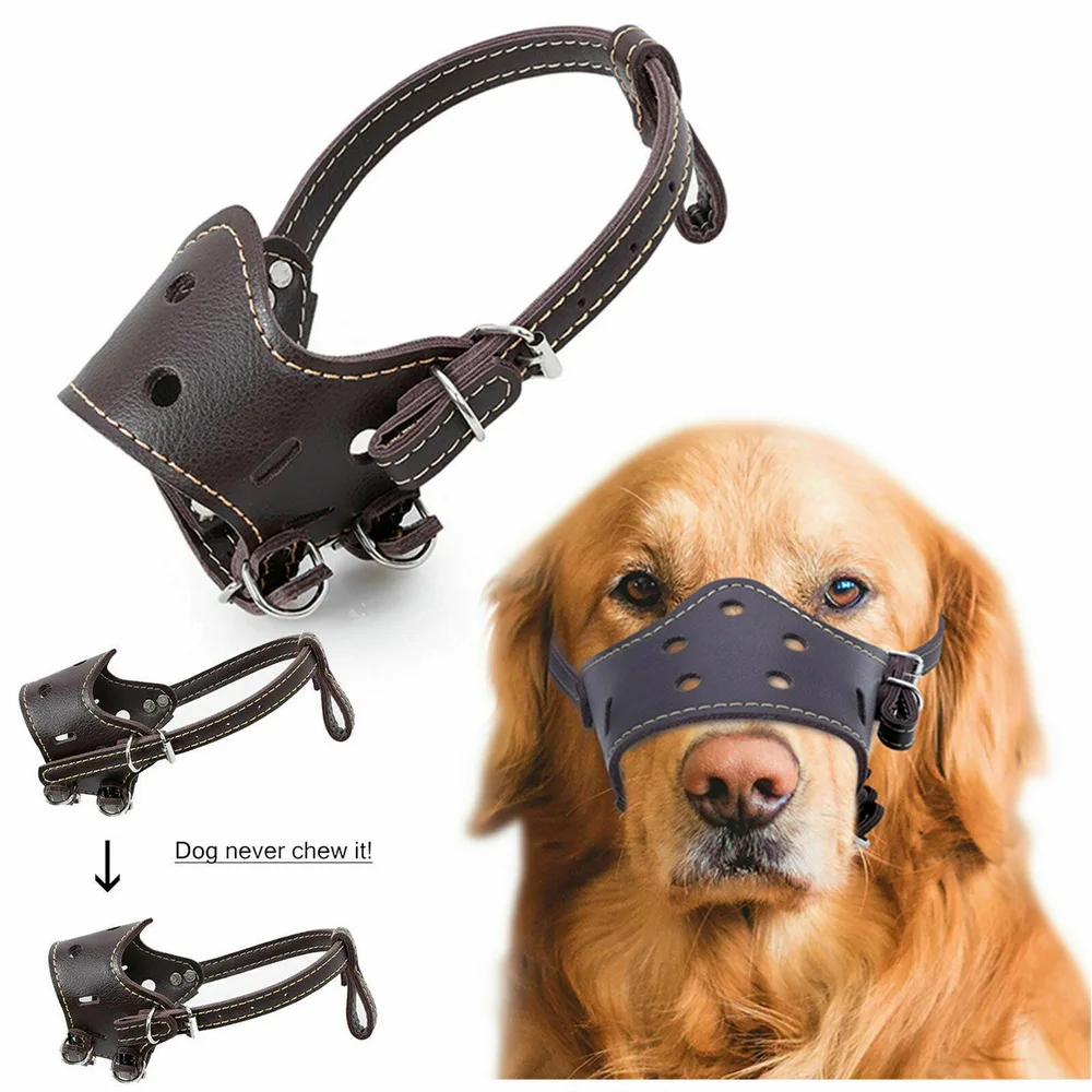 Dog Anti-Bark Bite Muzzle Mask Soft Leather Adjustable Pet Dog Muzzles XS-XL