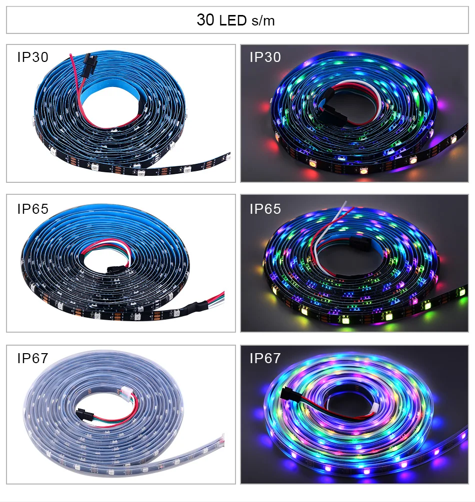 5V WS2812B RGB Smart Led Streifen Lichter WS2812 Individuell adressierbar 30/60/144LEDs/m Pixel Magic Tape Licht IP30 IP65 IP67 – Detail 4