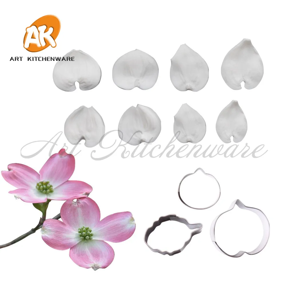 11pcs/set Dogwood Petal Veiner Silicone Mold Stainless Steel Cutter DIY Fondant Flower Clay Mould Cake Decorating Tools Bakeware