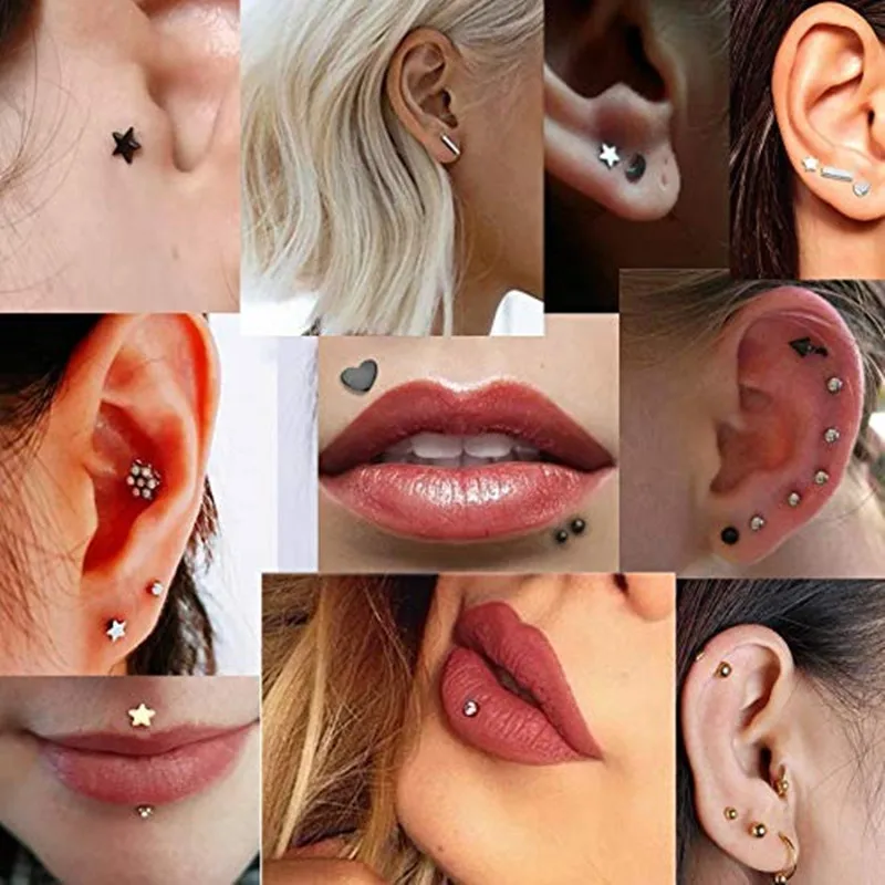 1Piece Lip Piercing Jewelry Heart Pentagram Ear Stud Lip Ring Cartilage Earring Tragus Piercing Punk Titanium Studded Ring