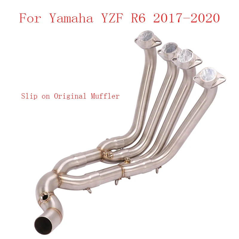 Motorcycle Exhaust System Header Pipe Connection Link Tube Modified Half Blue Connect Pipe for Yamaha YZF-R6 2017-2020