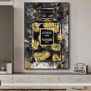Preto com ouro paris perfume garrafa moda cartaz da lona pintura parede arte imagem para o quarto decoração pinturas decoração do quarto 6 principais vendas oculos feminino vogue - №6