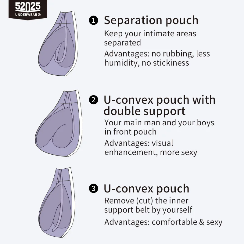 52025 Men Underwear Separation Pouch Briefs Silk Mesh Dual Pouch Underpants Men Slips Patented Briefs Men Sexy Underwear