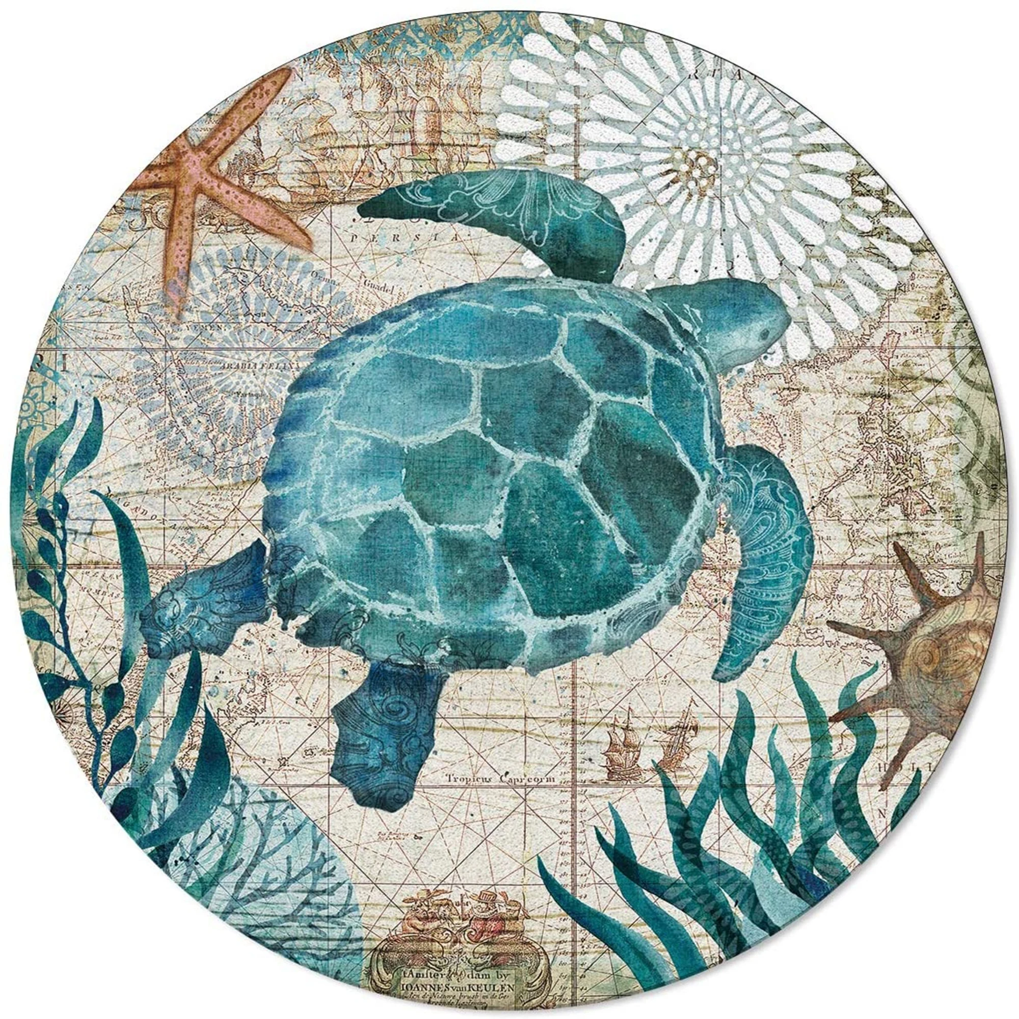 

Else Sea Turtle Under Sea Sisal Handmade Flatweave Natural Jute Carpet Round Floor Mat Living Room Bedroom Sisal Area Rug