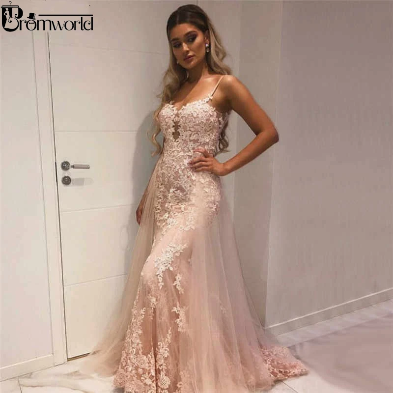 

Sweetheart Tulle Prom Dresses Long 2022 Mermaid Detachable Train Elegant Lace Appliques Robe De Soiree Evening Party Gowns