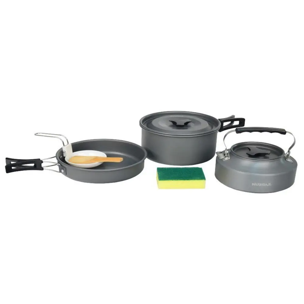 Nurgaz Camping Picnic Three-in-One Cookware Pan Teapot Set Camping Dining Supplies Camping Kitchen Supplies