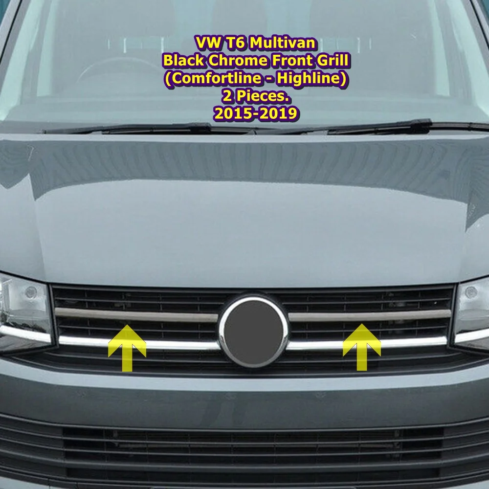 

For VW T6 Multivan Black Chrome Front Grill (Comfortline - Highline) 2 Pieces. 2015-2019. Stainless steel. A + Quality Modified