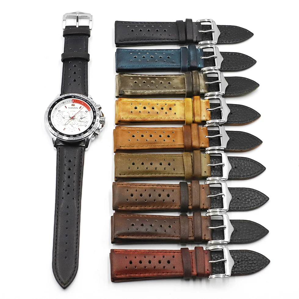 

Vintage Porous Leather Strap for Watch Wrist Band Belt Breathable Genuine Leather Watch Bands Bracelet 18mm 20mm 22mm 24mm