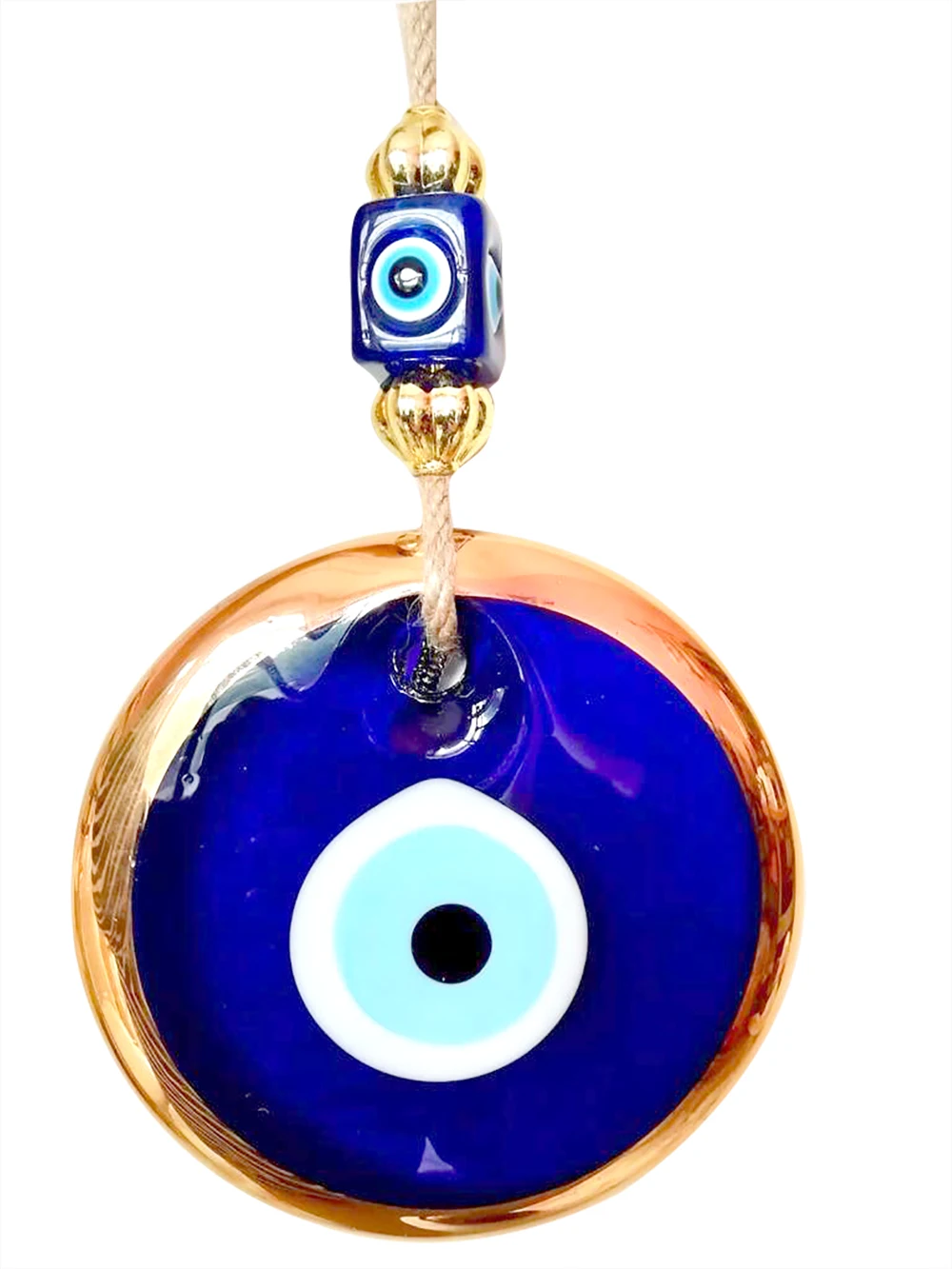 Big Size  Golden Gilted Glass Blue Evil Eye Wall Hanging Ornament – Turkish Nazar Bead - Home Protection Charm - Wall Decor