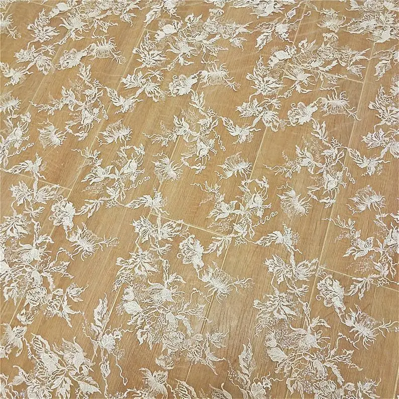 

Exquisite Flower Floral Lace Fabric With Sequins For Wedding Bridal Dress Prom Dress Costume Fabric 51" Width 1 Yard