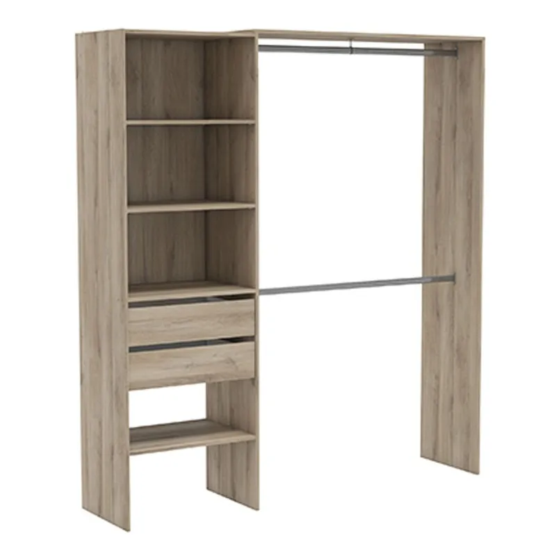 Wardrobe Kit 2 column hanging bars with 4 shelves and 2 drawers bedroom dressing room 205x185x44 cm