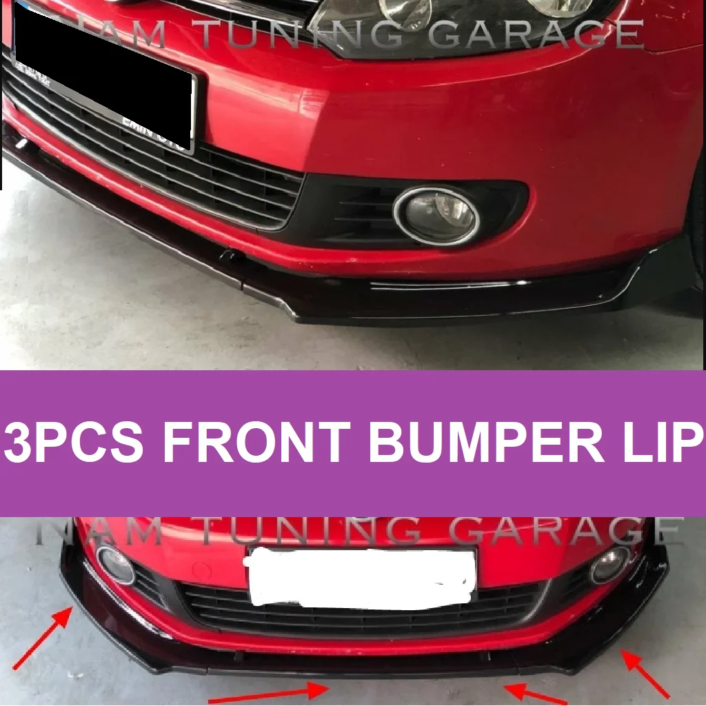 For Volkswagen Golf 6 MK6 Front Bumper Lip Body Kit Spoiler Splitter Diffuser 3pcs HighQuality ABSPlastic Professional Universal