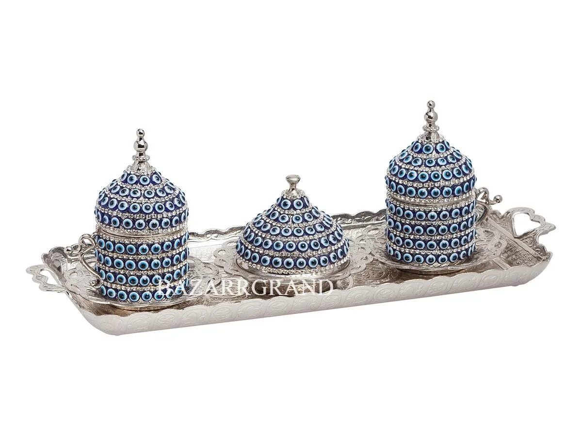 TURKISH COFFEE SET STONE DUAL STONE COFFEE SET - NAZARLI - WHITE    YOUR EXCELLENT GOLD OR SILVER ENVELOPE SET  FREE SHİPPİNG