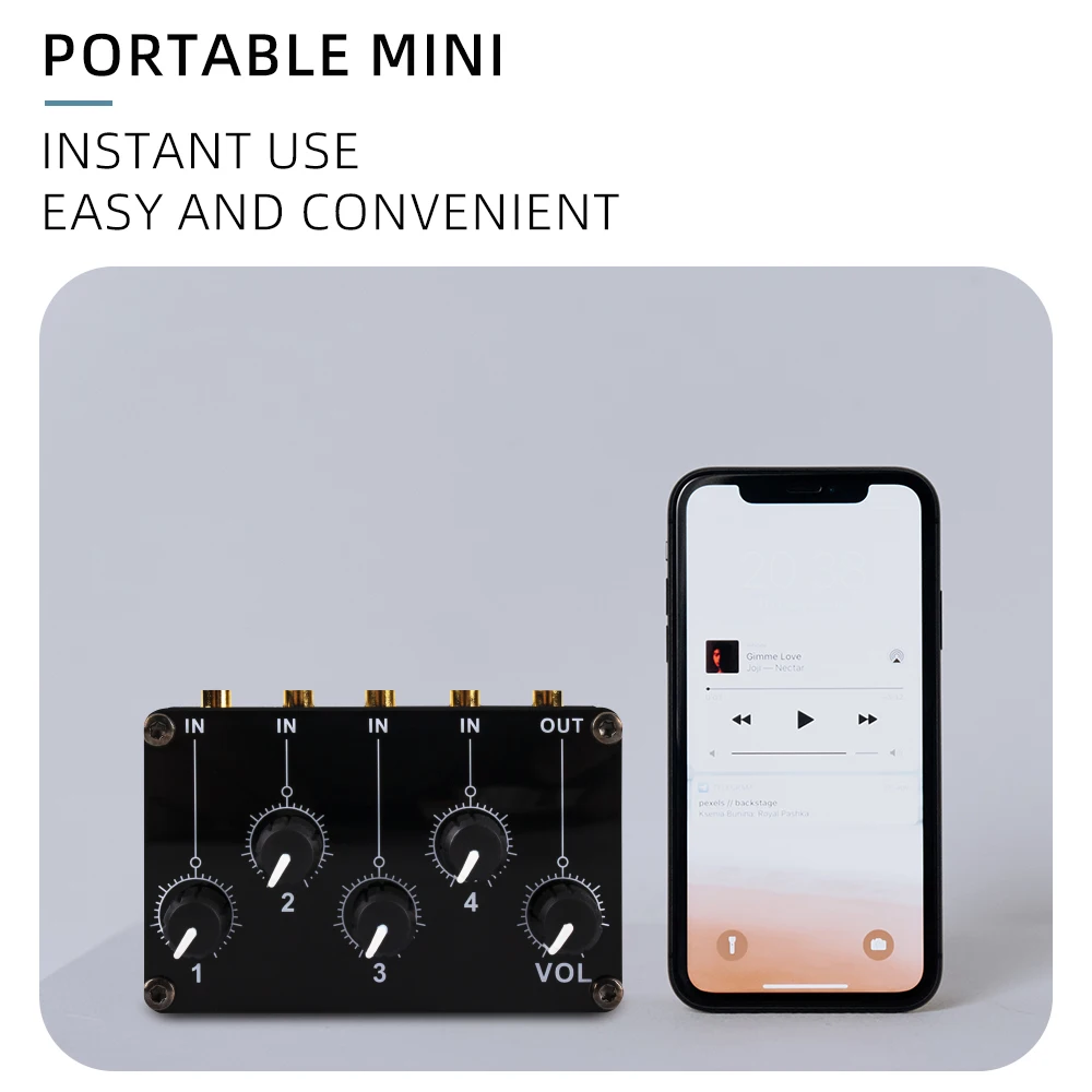 Mini 4 Kanal Stereo Linie Mixer 4in1out für Live Studio Aufnahme Tragbare Passive Analog Audio Sound Mischpult Geräuscharm