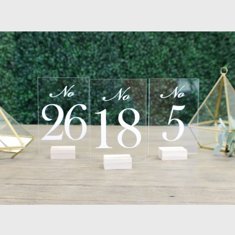 

Wedding Table Numbers with Holders Personalized Clear Acrylic Calligraphy Classic Wedding Signage Clear Wood Table Number Stand