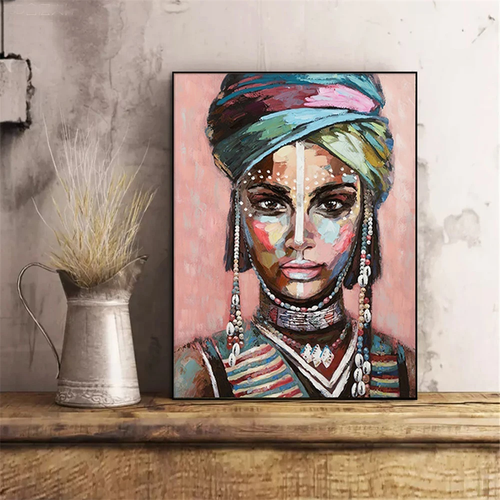 Graffiti Art African Women With Turban Painting Wall Canvas Poster Print Picture For Living Room Office Home Decor Frameless