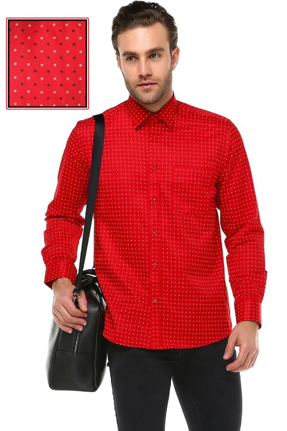 Men's shirt Long sleeve Polka dot Man Shirts Pocket Regular Red shirts for men Casual men Shirt Tops Made in turkey by VARETTA