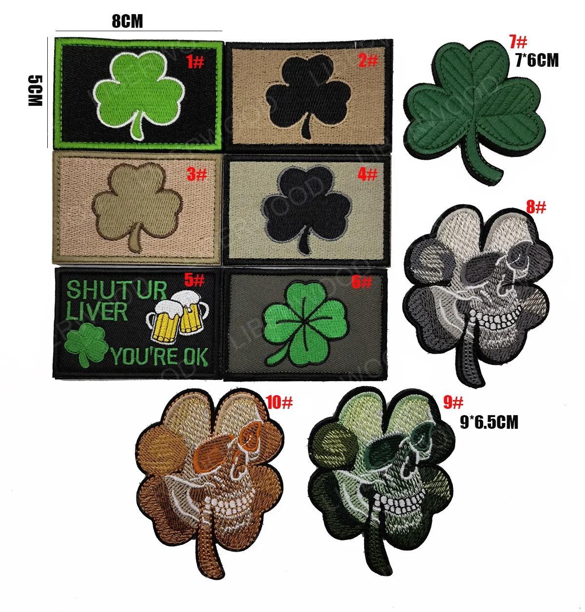 Four Leaf Trefoil Lucky Skull Clover Embroidered Tactical Patch Ireland Subdued Irish Shamrock Chevron Badge Applique