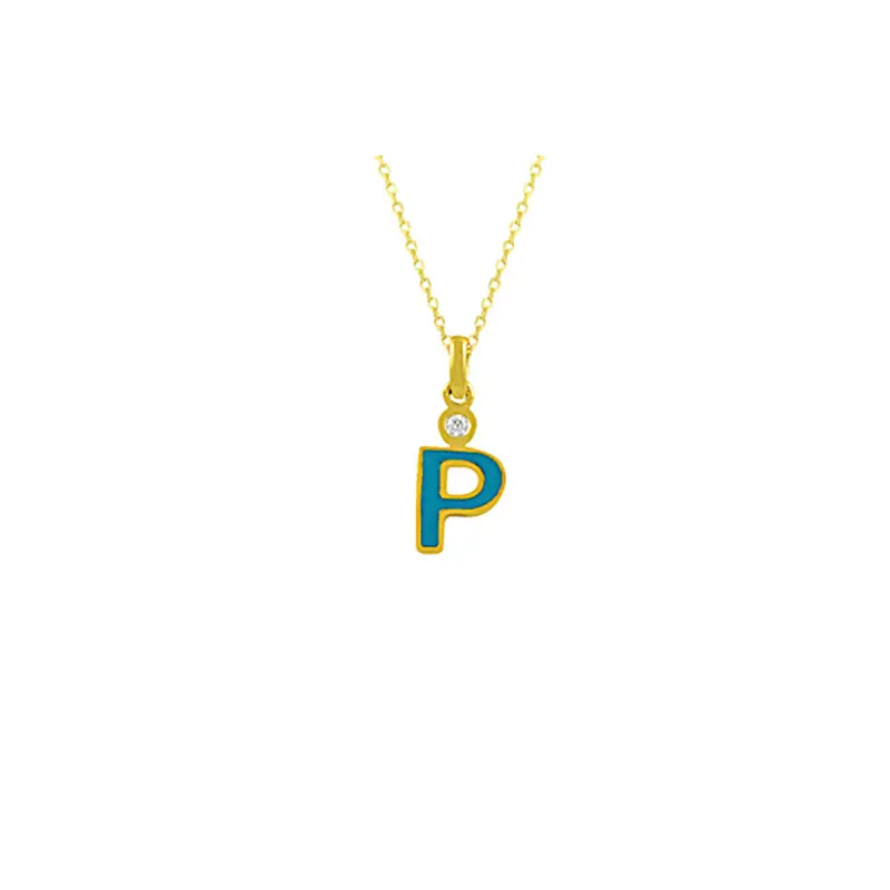 14K Solid Gold Initial Custom P Letter Id Necklace