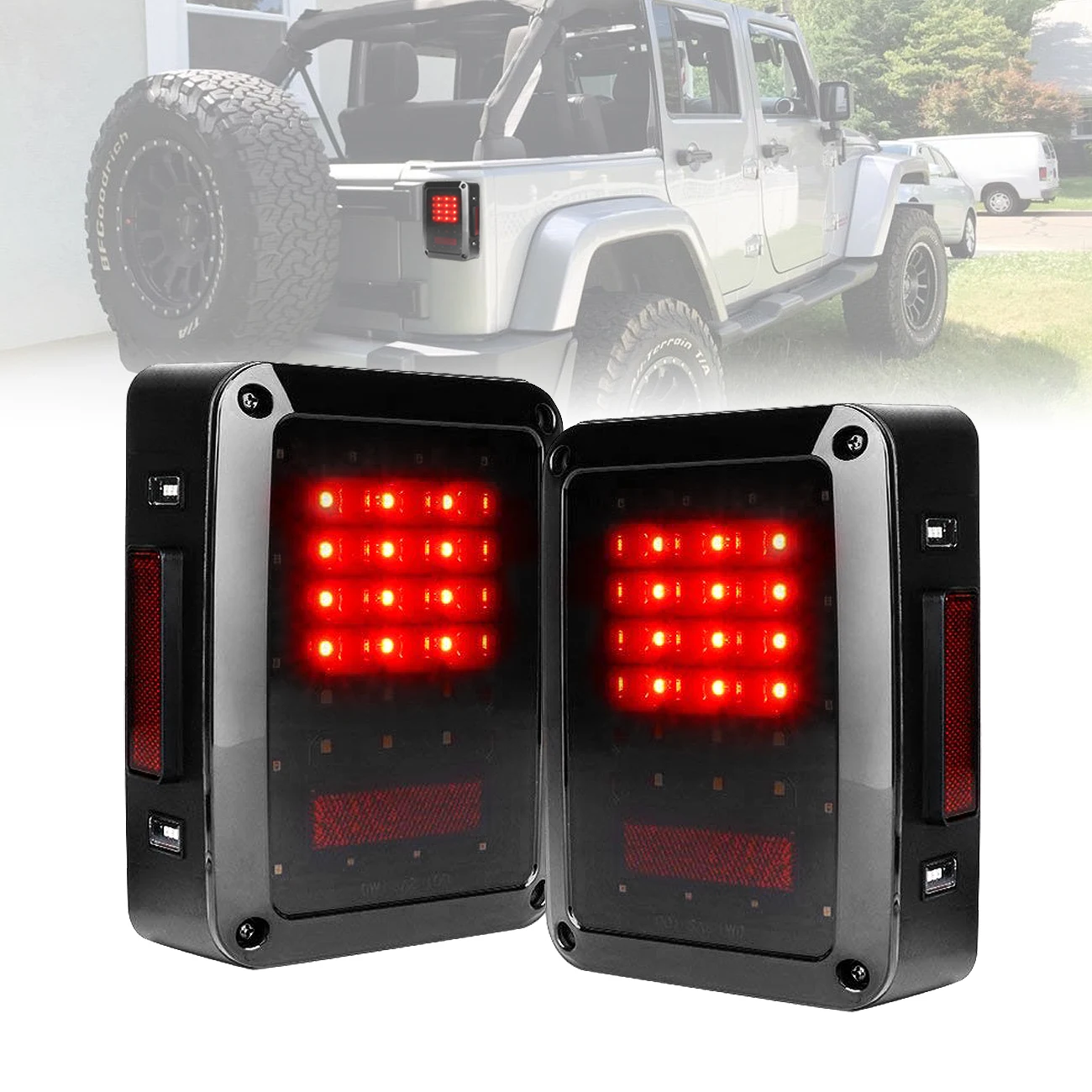 

2PCS Smoked Cover LED Tail Lights Break Reverse for 07-18 Jeep Wrangler JK JKU