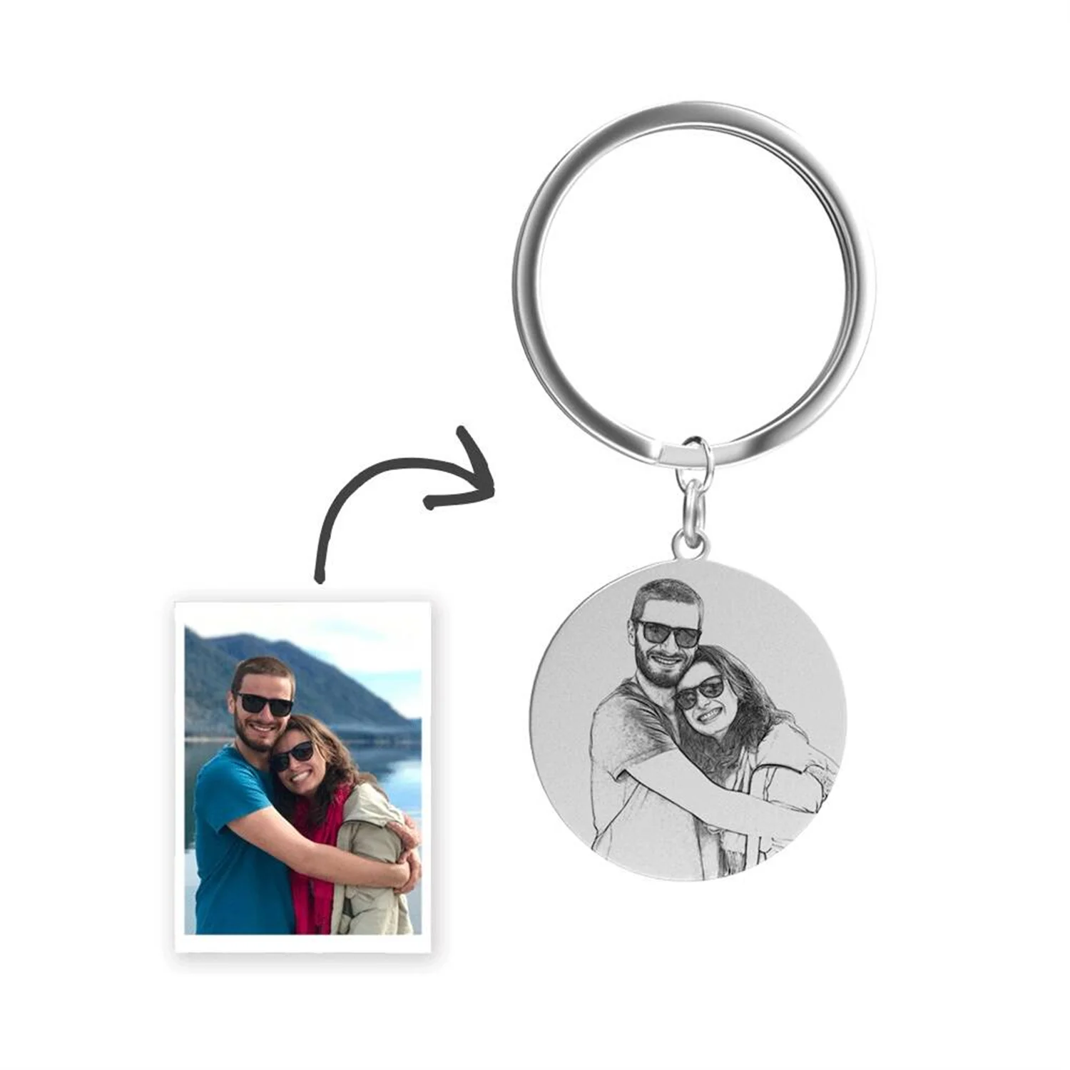 

Custom Photo Keychain Stainless Steel - Round Shape Personalized Keychain Gift Custom Engraving Photos Name Mom BirthDay Trinket