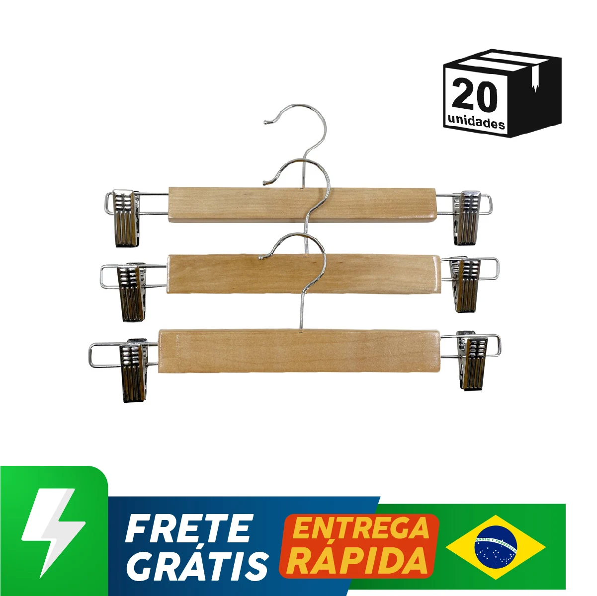 20 Cabides Madeira Com Clipes Calça Saia Alta Qualidade Organizador Rack Organizador Guarda-Roupa Closet 360 ° Rotatório Gancho