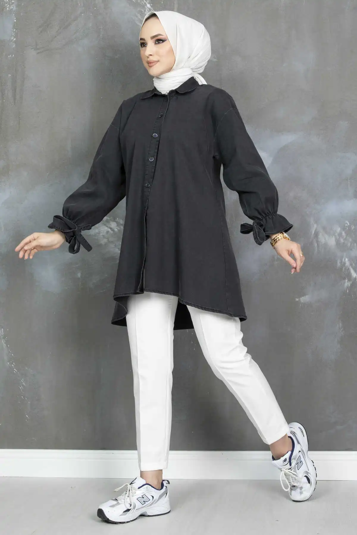 Chemise en jean pour femme, hijab, taille libre, tunique, longue, musulmane, voile, vêtements, robes modestes, Eid Ramadan, fille, hijine-2022