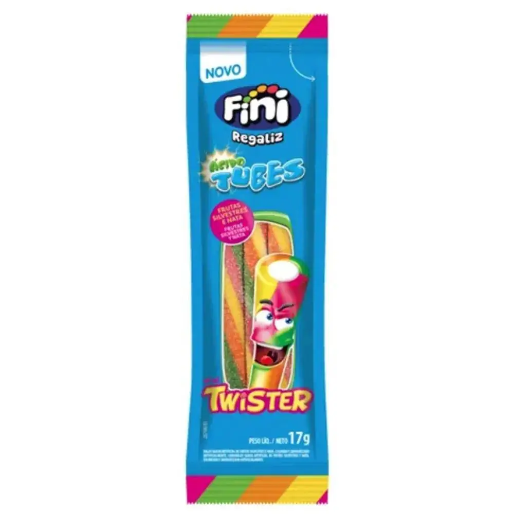 Bala Fini Tubes Twister Sabor Frutas Silvestres and Nata Ácido - 15g.