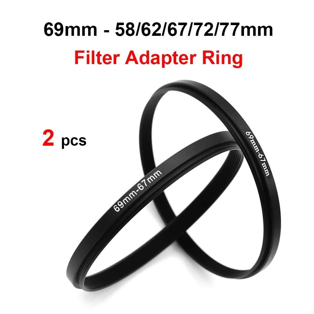 2pcs Step Up / Down Ring Filter Adapter Ring Aluminum alloy Universal 69mm-58/62/67/72/77mm