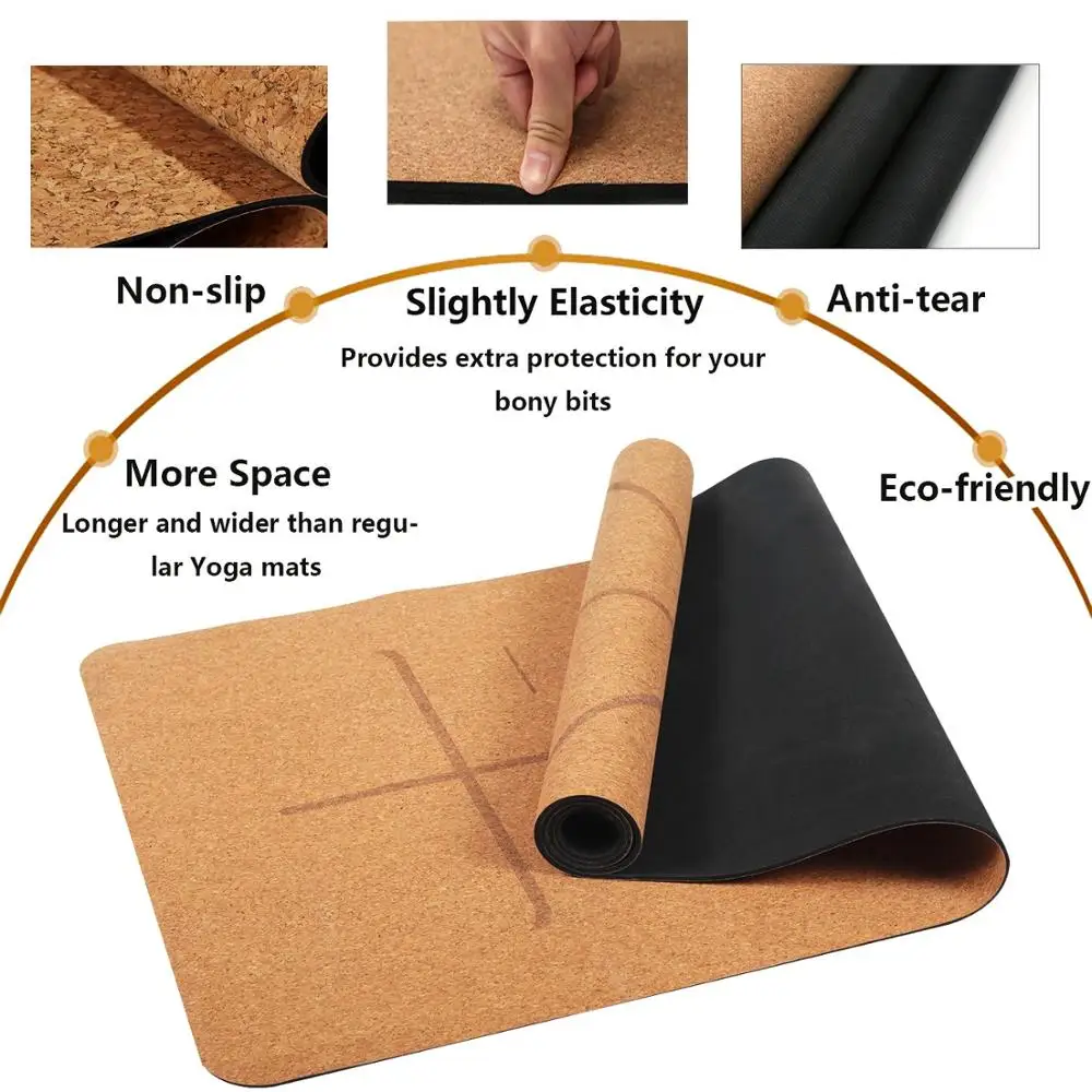 Cork Yoga Mat Set Non-slip Organic Cork  Natural Rubber with Yoga bag For Hot Yoga Gymnastics Non-Toxic Latex Free Gym Exercise