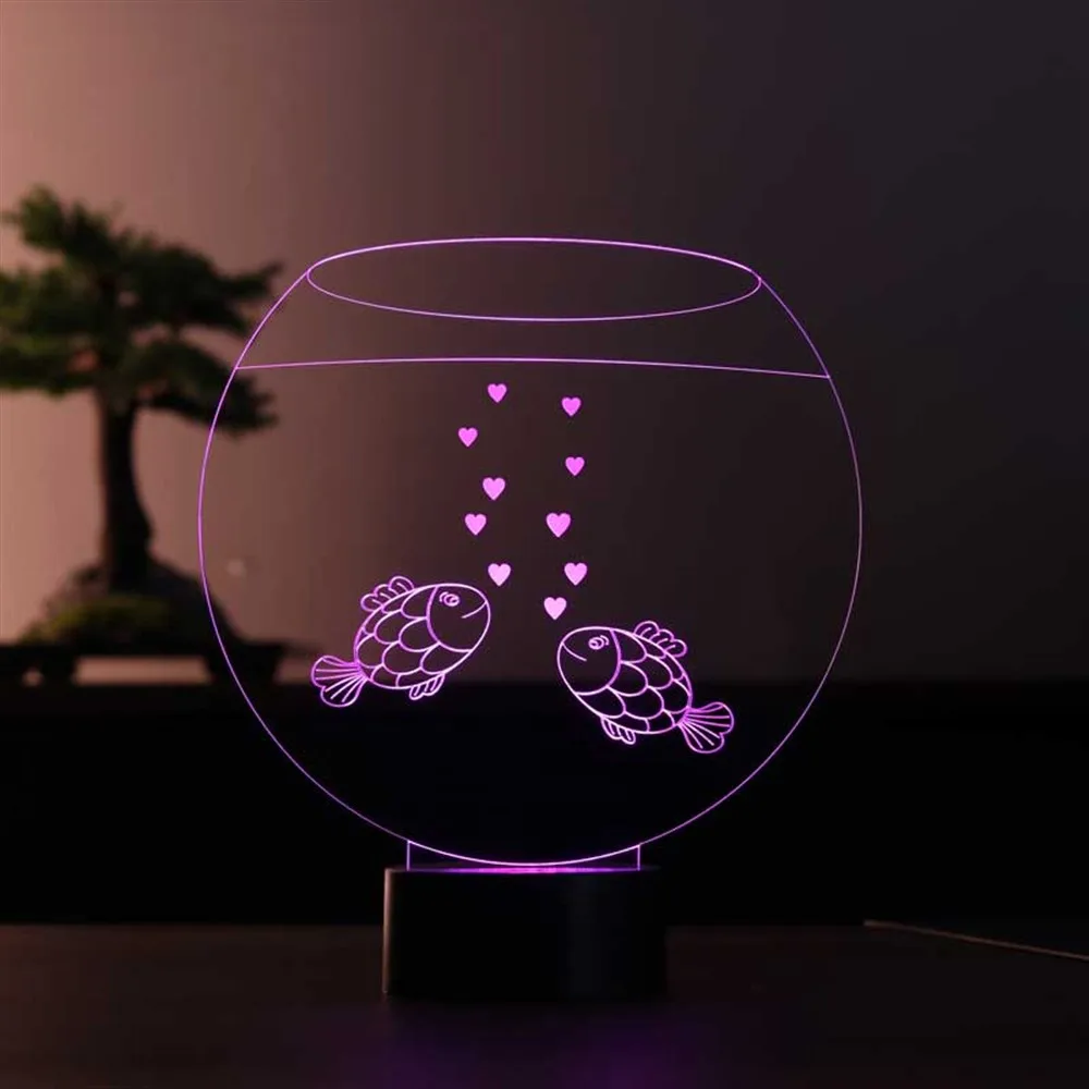 Aquarium Acrylic Love Led Table Lamp 12 Volt Adapter Daylight Design Wood Base Valentines Day Birthday Lovers Gift Xmas Decor Room Decor Anime Wedding Stranger Things Led Lights Wedding Decoration Nightlights Bedroom