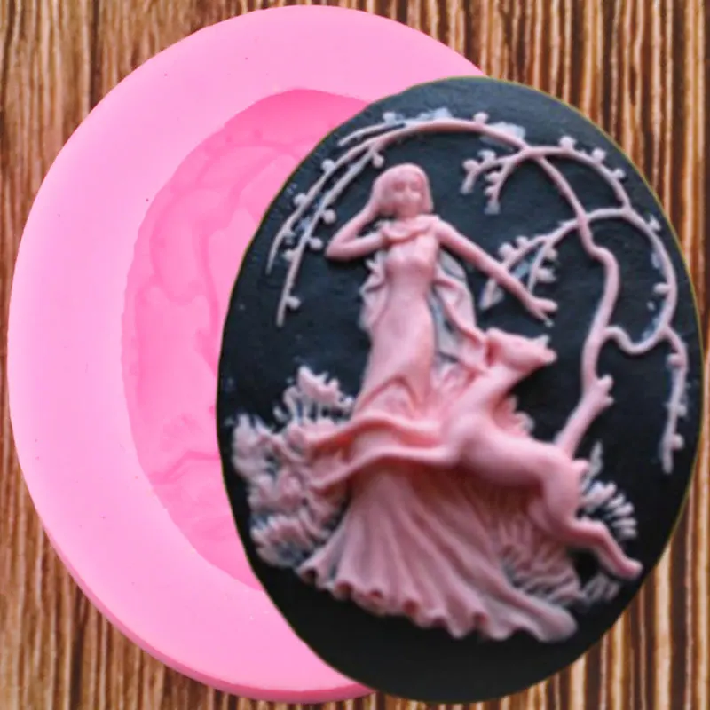 Deer Woman Woodland Forest Cameo Silicone Molds Fairy Chocolate Christmas Fondant Cake Decorating Tools Candy Clay Resin Moulds