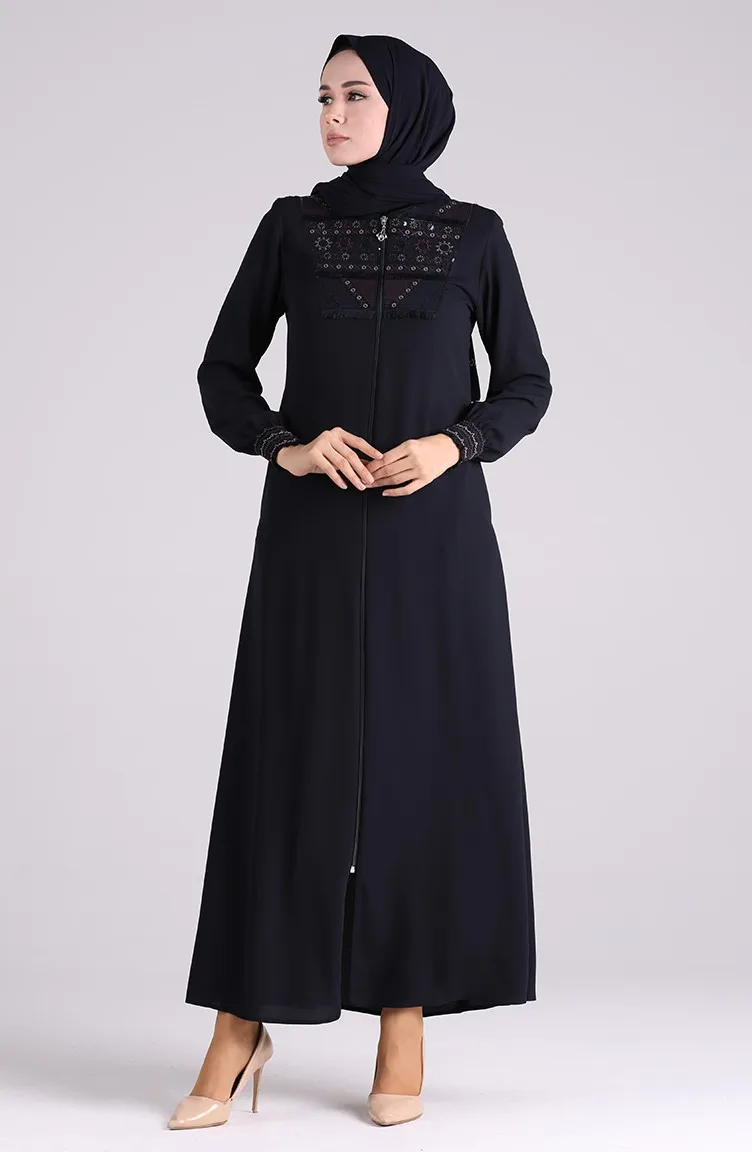 Women Hijab clothing Zippered Abaya Muslim Abaya Maxi Kaftan Sequin detailed ABAYA dresses for women Made in Turkey  2023