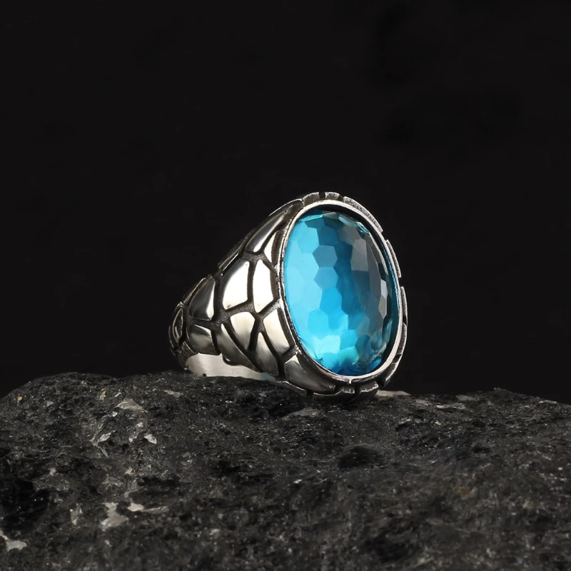 Men's Blue Topaz 925 Sterling Silver Ring Special Design 2022 Summer Winter Fashion Trend Accessories Products Gifts Free kargo