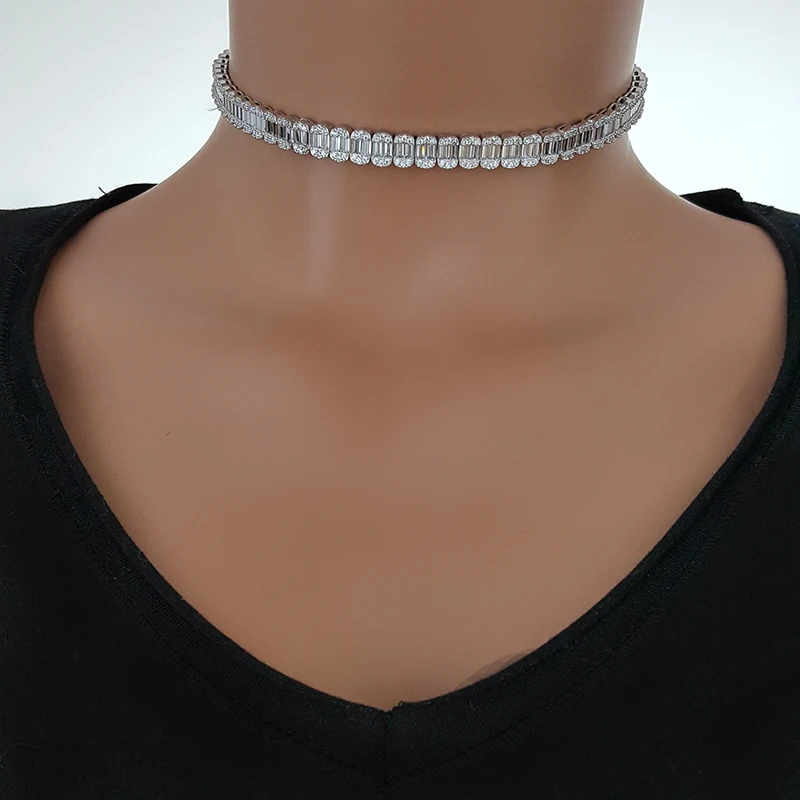 Baquette Choker Necklace 925 Sterling Silver for Women Fashion Necklace Made in TURKEY