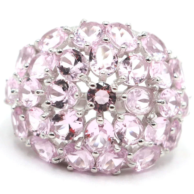 25x20mm Jazaz 6.36g Super Big European Design  Pink Kunzite Ladies Real 925 Solid Sterling Silver Ring Eye Catching