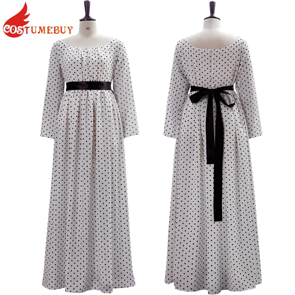 

Becoming Jane Movie Jane Austen Cosplay Regency Style Dress Anne Hathaway Film Costume Polka Dot Dresses Women's Party Gown