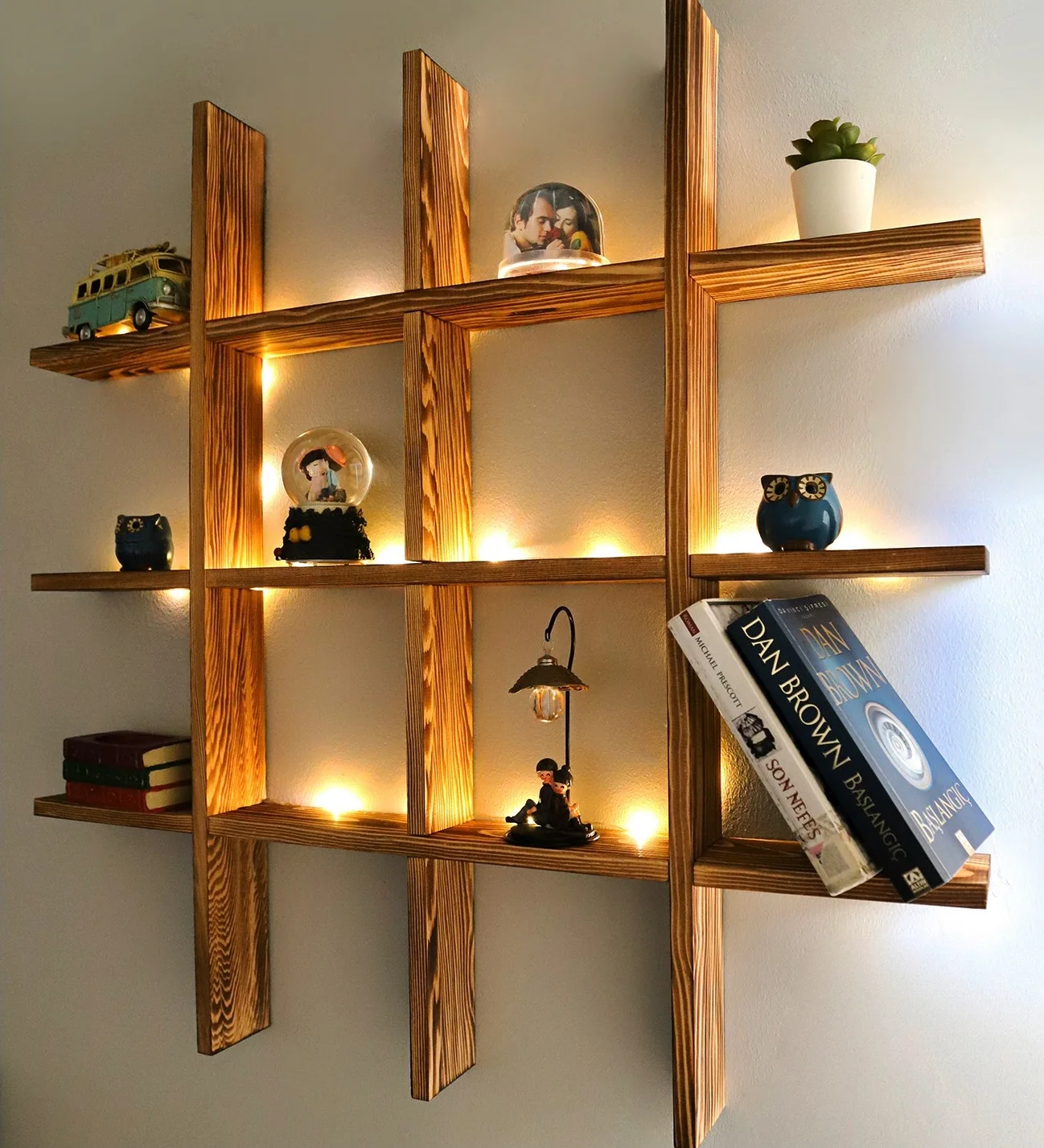 Wooden LED Lighted candlestick decoration Wall Shelf Bookshelf mounted Easy Install Hanging Bookcase Shelves room decor racks