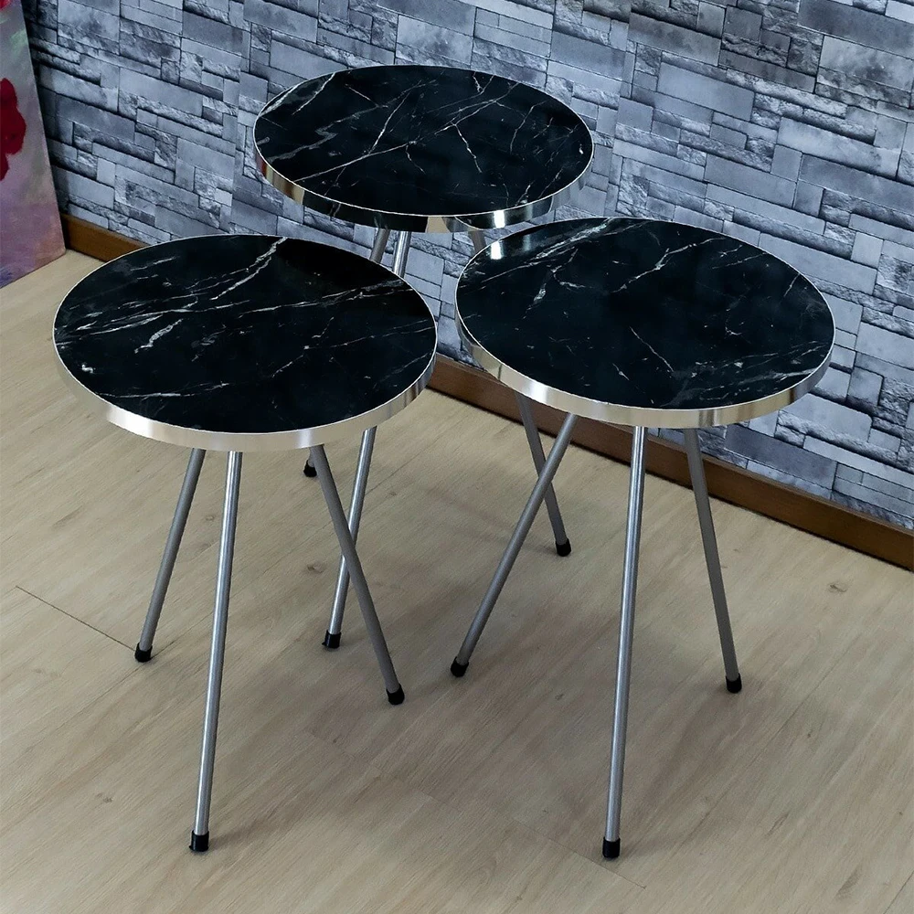 Coffee Table 3 Pieces Coffee Table Tea Coffee Service Table Round Living Room Nightstand, Coffee Table Quality Metal Leg
