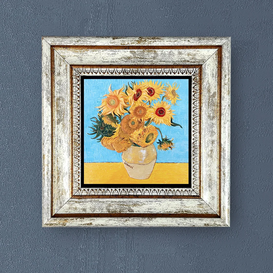 Handmade Natural Stone Painting Framed Wall Decor Vincent van Gogh Themed Room Vintage Poster Picture Gift Ornament Print Piece