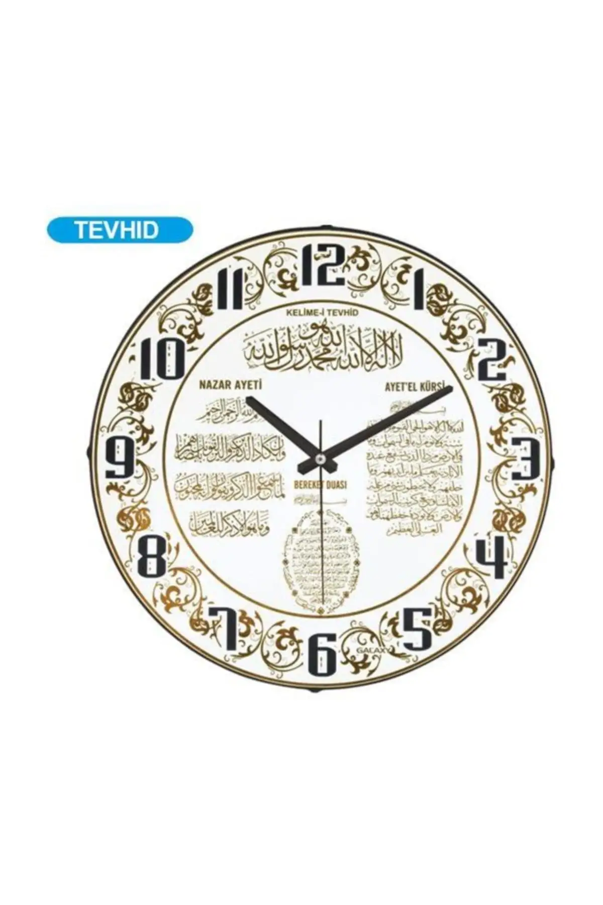 Galaxy Decorative Curved Glass Wall Clock 1968 Tevhıd TG_70633655 ayatel kursi evil eye verse in abundance of religious praying islam Islamic