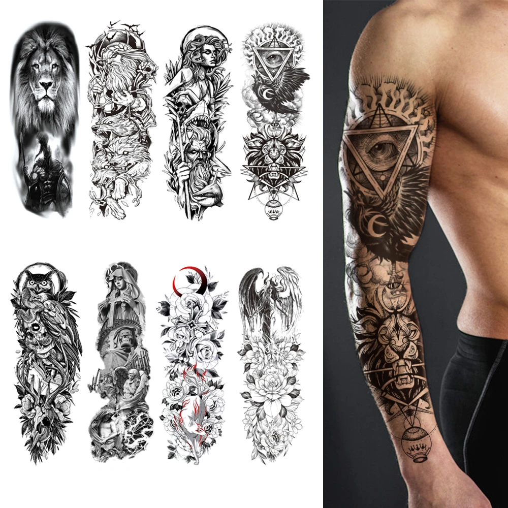 Waterproof Temporary Fake Tattoo Owl Clock Totem Tattoo Sticker For Men Women Large Size Full Arm Sleeve Art Tattoos Makeup Tool