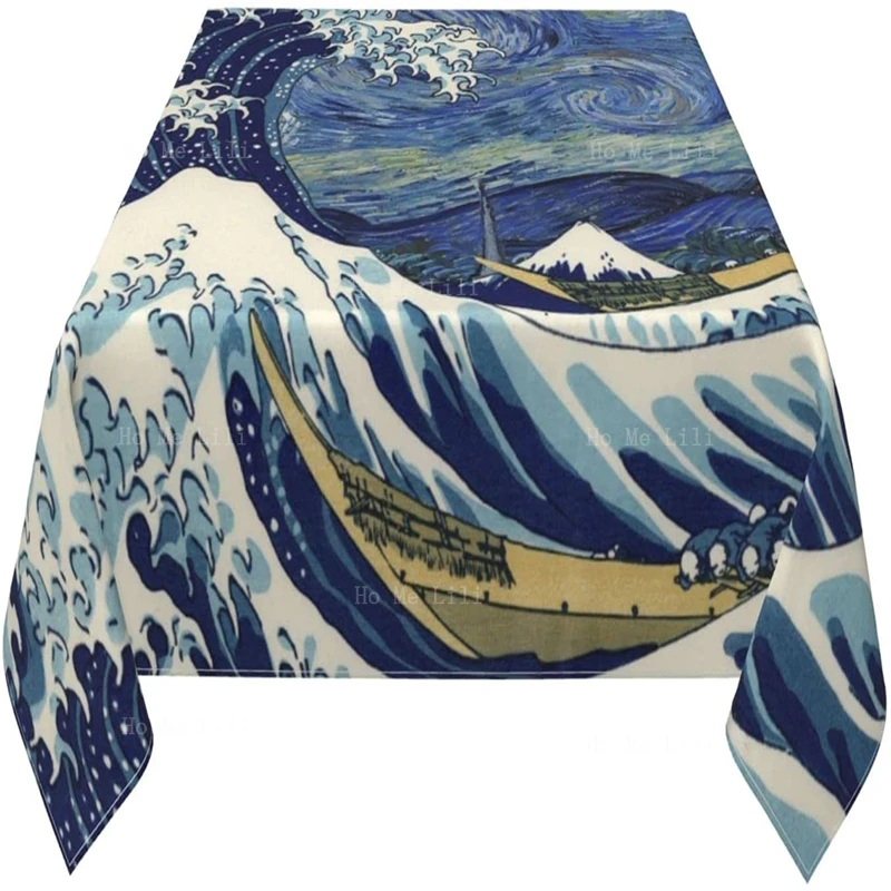 

Sea Waves Starry Sky Tablecloth Waterproof Japanese Style Anti Wrinkle For Kitchen Dining Room Decor