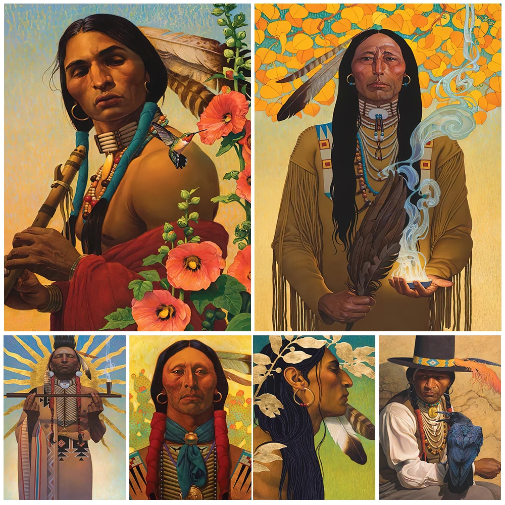 

Aboriginal Art Print Retro Aboriginal Portraits Wall Art Canvas Painting West Cowboy Poster And Prints For Living Room Decor