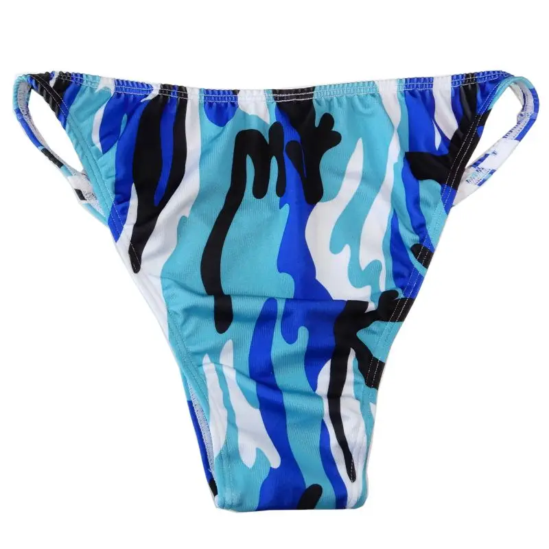 Mens String Bikini Stripe Jersy nylon Spandex G3774 Narrow Waist Printed swimsuit Fabric Camo