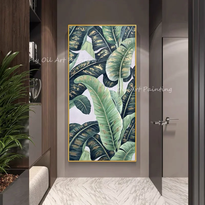 

Tropical leaf green plant landscape 100% Handmade Oil Painting Modern Art On Canvas for Livng Room Decoration Gift