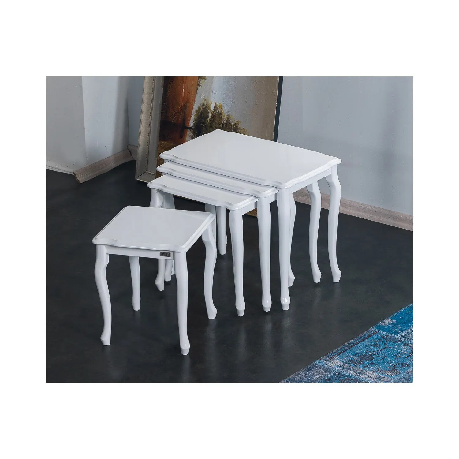 Ottoman Furniture Lükens Nesting Table Lacquer White Set of 4 side table Coffee table Nesting tables set for office, kitchen