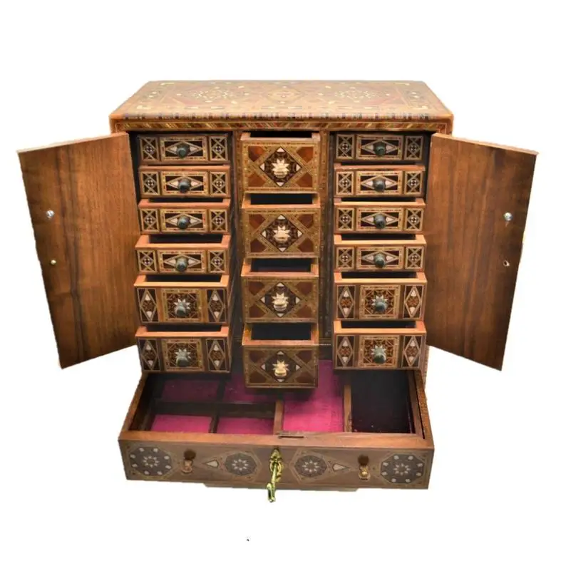 Nostalgic Jewelry Accesorry Rosary Organizer Lockable Handmade Natural Solid Wooden Big Size Chest of Drawers