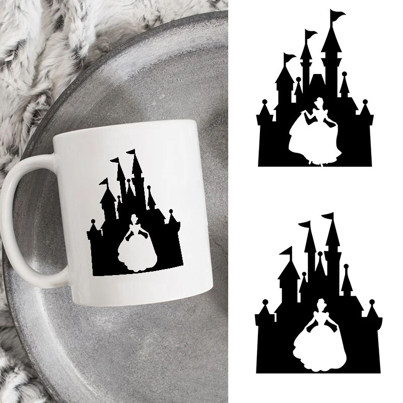 Cinderella and Castle Vinyl Sticker Girls Kids Room Door Decorative Decals, Disney Princess Decal For Laptop, Car Window, Mug,