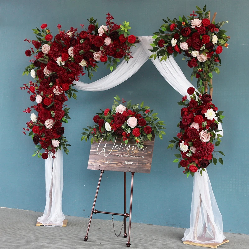 JAROWN Wedding Flower Arrangement Burgundy Rose Flower Row Dirty Pink Wedding Background Decoration Party Arch Props Decor